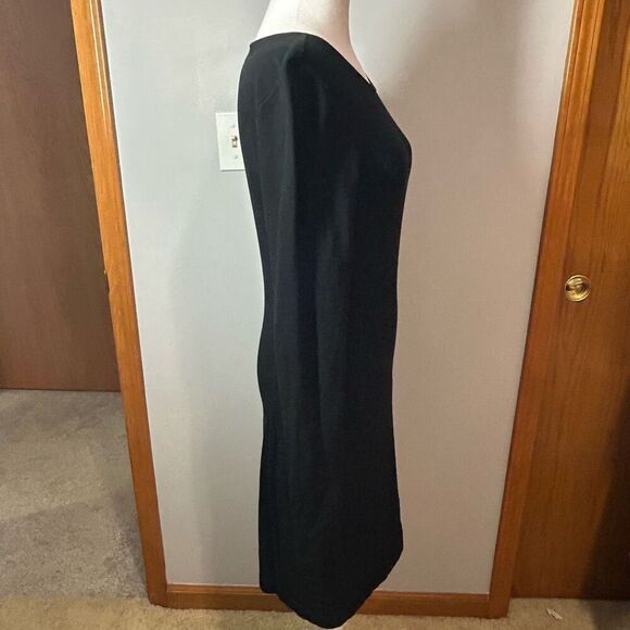 Theory Mimi Q Classical Dress Womens Black Quilted Long Sleeve Shift Crew size M - Picture 3 of 11